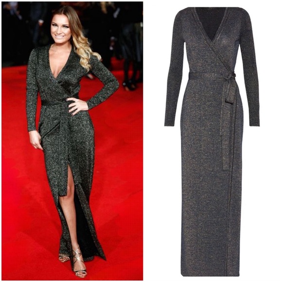 ✨ Diane Von Furstenberg Evelyn Maxi Dress In Black & Gold Metallic✨ - Picture 1 of 16